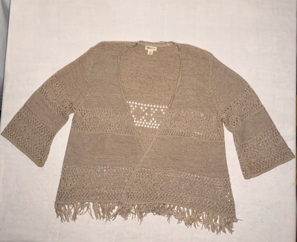 Open Tan Cardigan Eyelet 3X